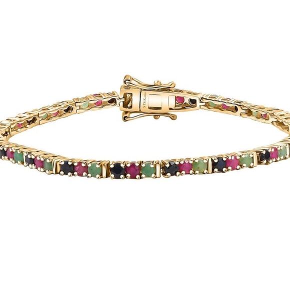 Karis Emerald, Ruby, and Sapphire Bracelet 7.25”, Real, Natural stones 6 ctw - Picture 1 of 5